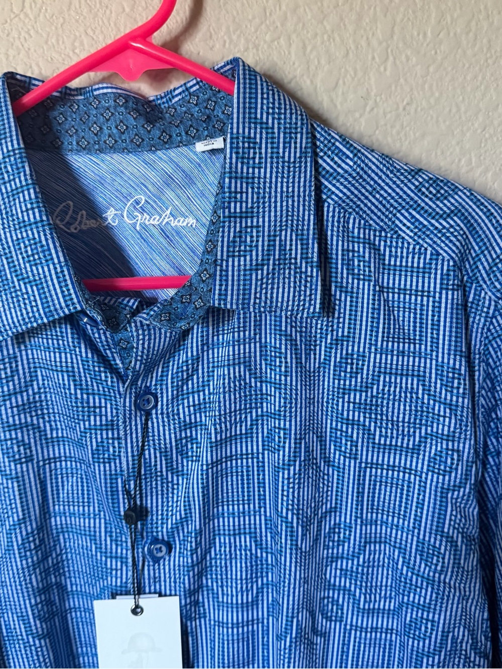 ROBERT GRAHAM Mens Large Voyage Classic Blue Flip Cuff Long Sleeve Shirt $198